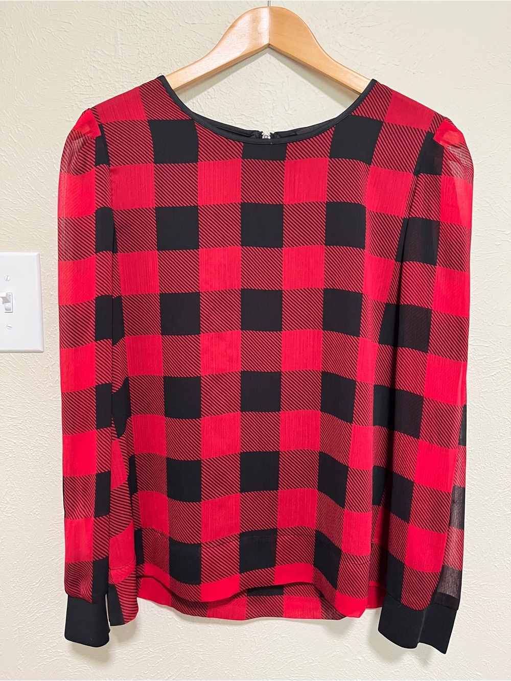 Dkny Red and Black Buffalo Check Long-Sleeve Top